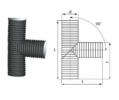 Тройник 90° гофрированный канализационный 290/250 пэ SN8/SN6